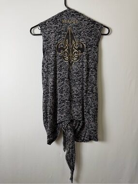 Dereon Lightweight Long Vest Womens Medium Abstract Print Tie-Front Draped